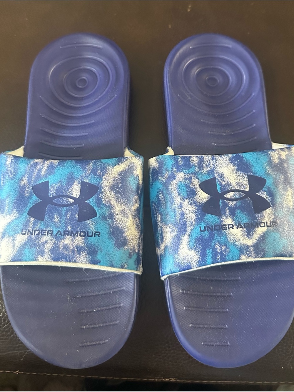 Under Armour Navy and Teal Marble Slide Sandals